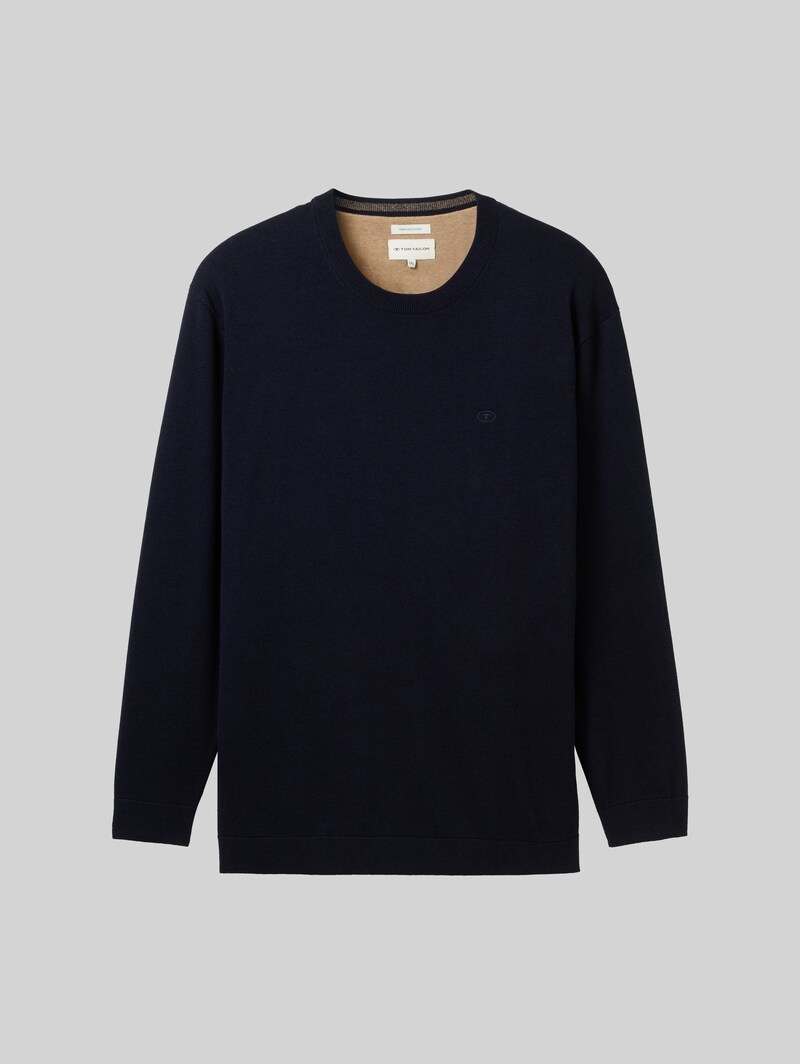 Tom Tailor Plus Size - Strickpullover mit Logo Stickerei - Knitted Navy Melange