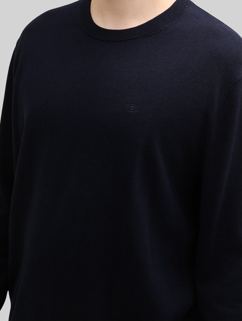 Tom Tailor Plus Size - Strickpullover mit Logo Stickerei - Knitted Navy Melange