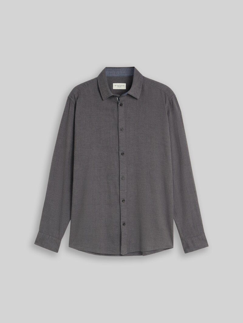 Tom Tailor Regular Fit Hemd aus Baumwolle - Tarmac Grey Herringbone