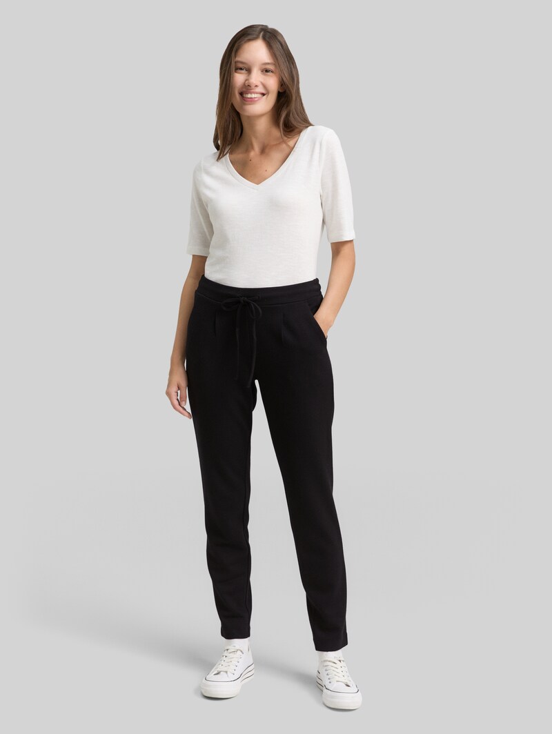 Tom Tailor Loose Slim Jacquard Hose mit Kordelzug - Deep Black
