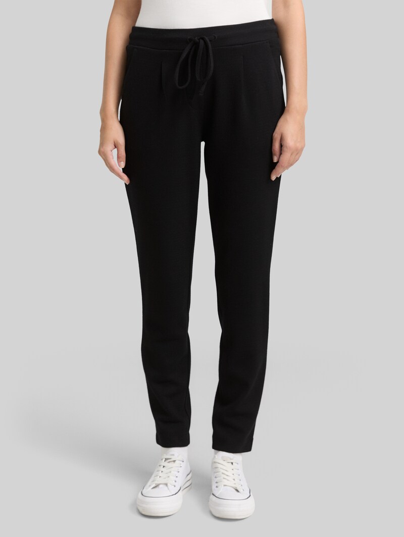 Tom Tailor Loose Slim Jacquard Hose mit Kordelzug - Deep Black