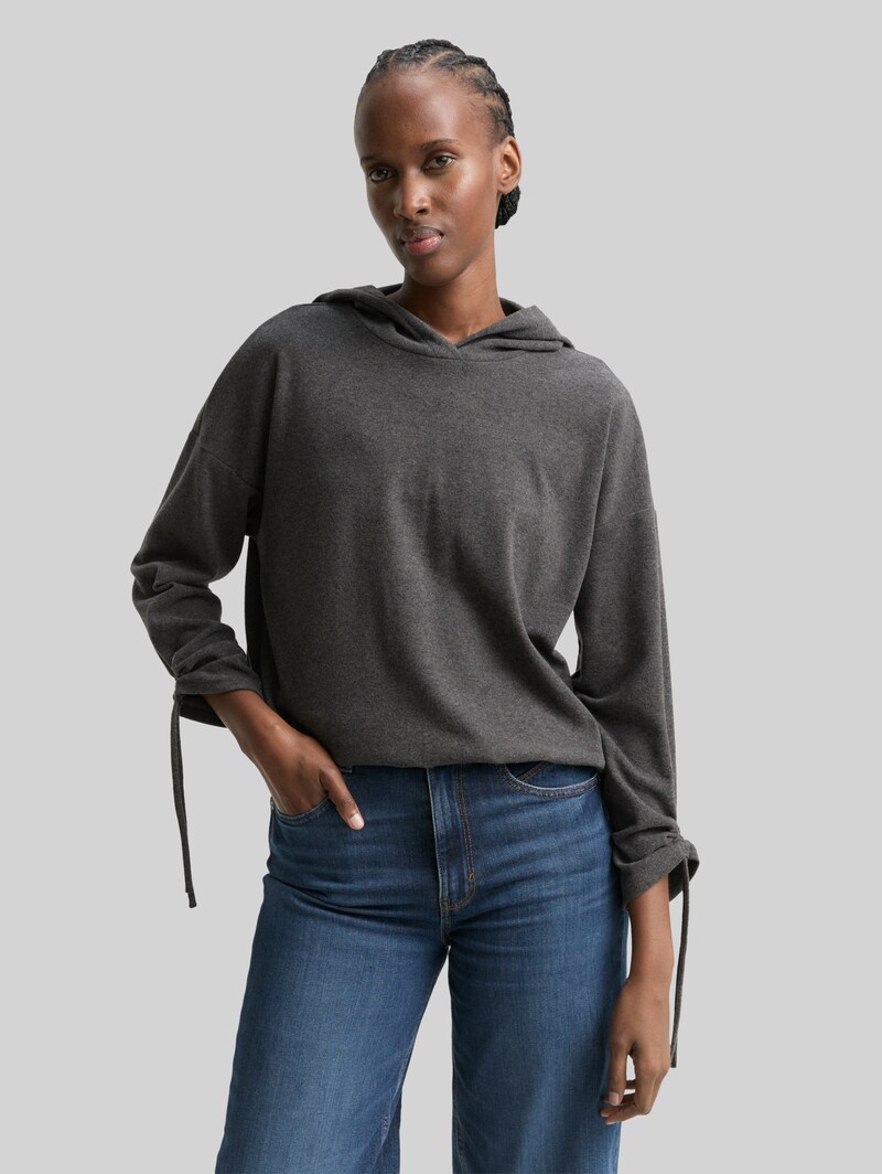 Tom Tailor Loose Fit Langarmshirt mit Kapuze - Shale Grey Melange Tom Tailor Loose Fit Langarmshirt mit Kapuze - Shale Grey Melange