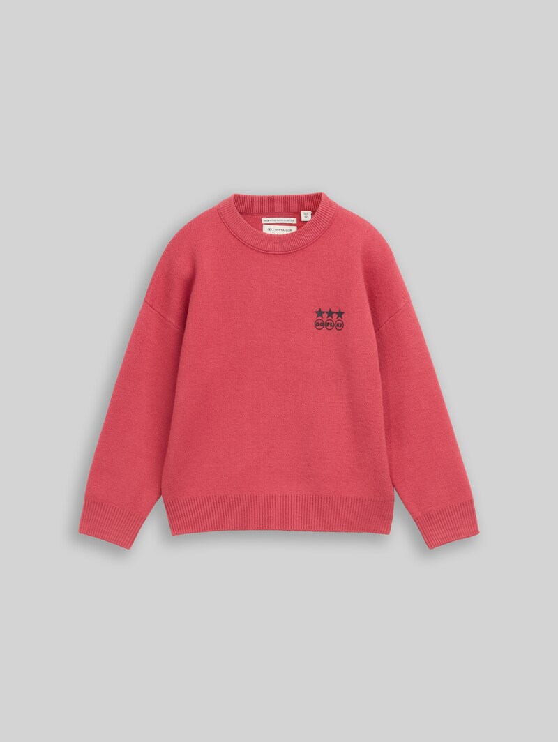 Tom Tailor Oversize Strickpullover mit Print - Berry Red