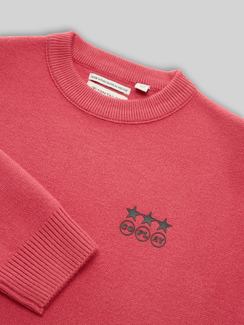 Tom Tailor Oversize Strickpullover mit Print - Berry Red