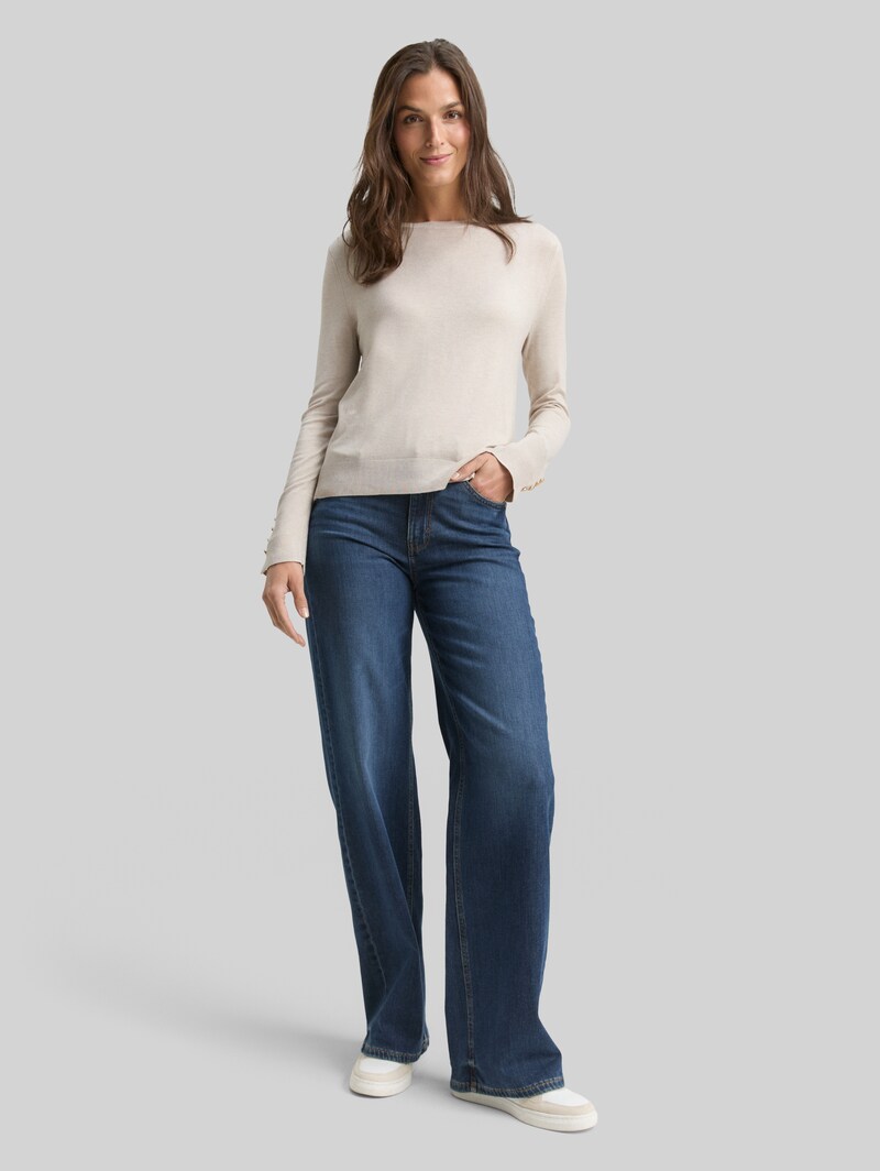 Tom Tailor Strickpullover mit Knopf-Details - Sand Stone Beige Melange