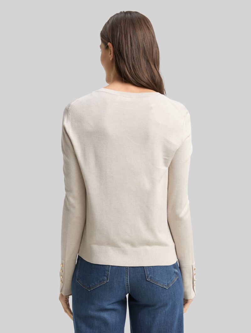 Tom Tailor Strickpullover mit Knopf-Details - Sand Stone Beige Melange
