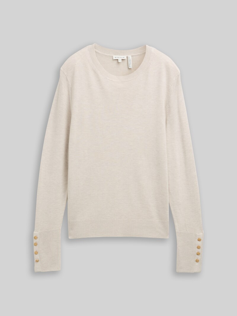 Tom Tailor Strickpullover mit Knopf-Details - Sand Stone Beige Melange