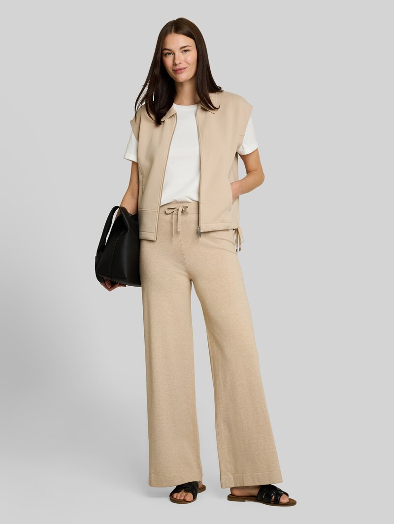 Tom Tailor Wide Leg Strickhose mit Seidenanteil - Gravel Beige Melange