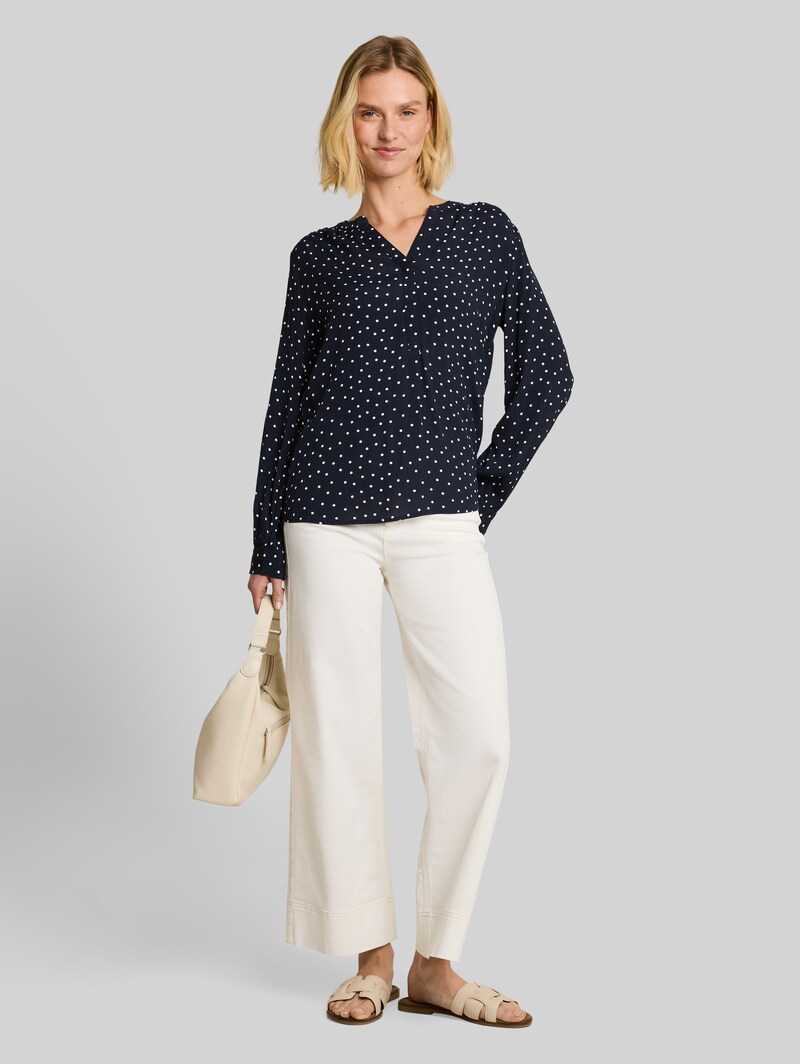 Tom Tailor Bluse aus Viskose - Navy White Small Dot Design