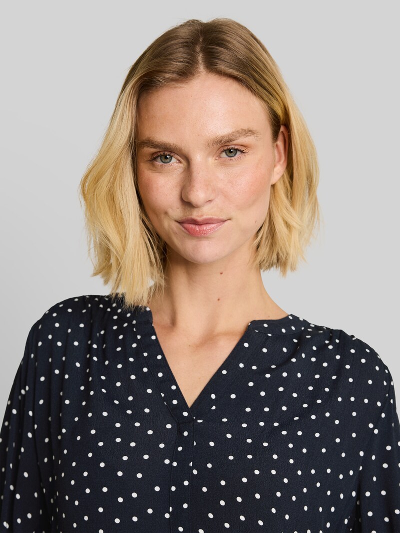 Tom Tailor Bluse aus Viskose - Navy White Small Dot Design