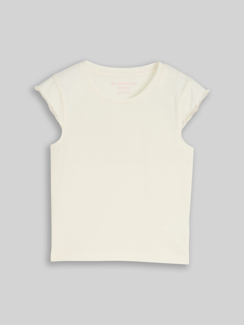 Tom Tailor Cropped T-Shirt mit Wellkanten - Wool White