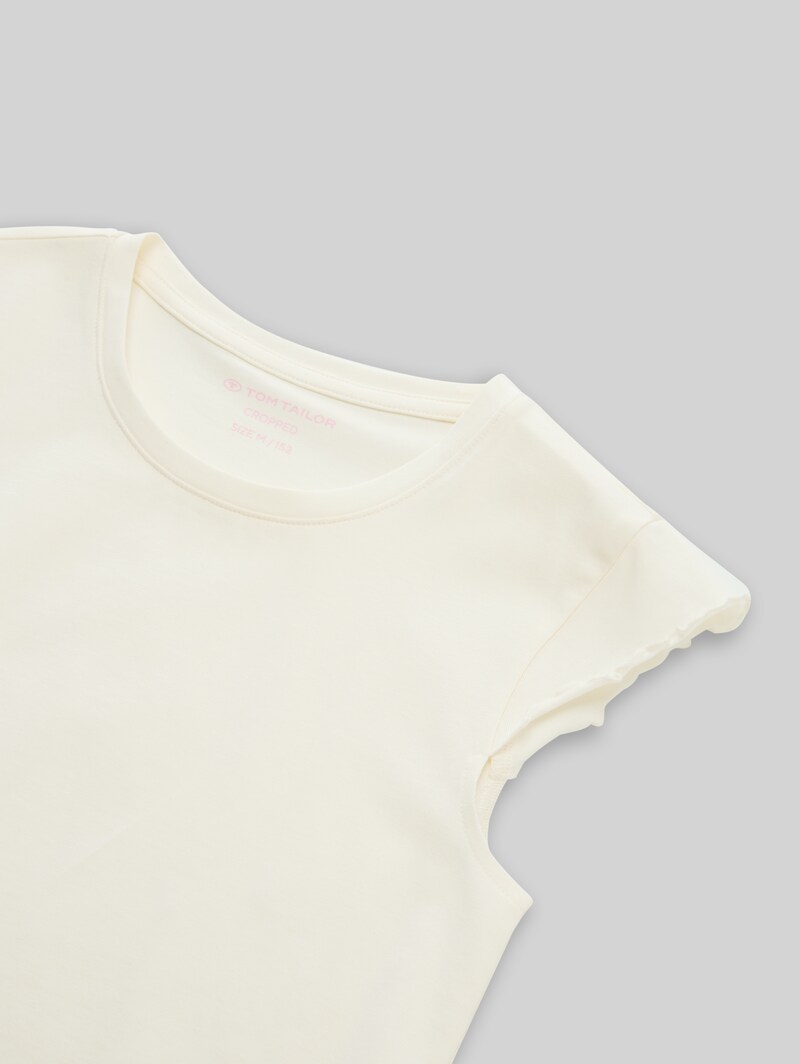 Tom Tailor Cropped T-Shirt mit Wellkanten - Wool White