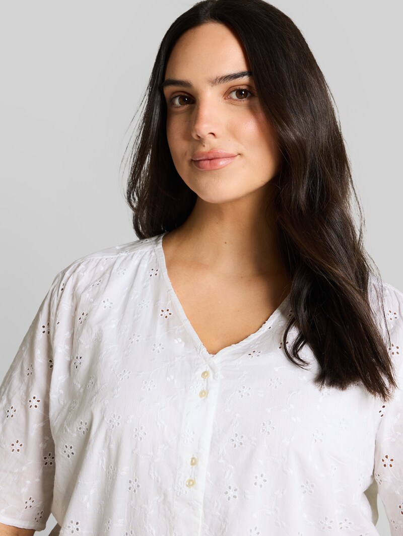 Tom Tailor Plus Size - Bluse mit Lochstickerei - White