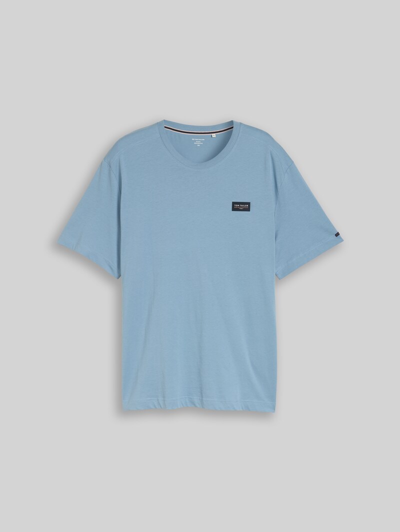 Tom Tailor Plus Size - T-Shirt aus Baumwolle mit Logo-Badge - Mountain Spring Blue