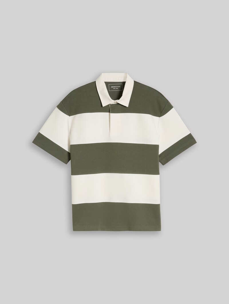 Tom Tailor Relaxed Fit Poloshirt mit Blockstreifen - Olive Green Gardenia Stripe