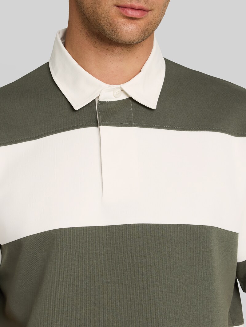 Tom Tailor Relaxed Fit Poloshirt mit Blockstreifen - Olive Green Gardenia Stripe