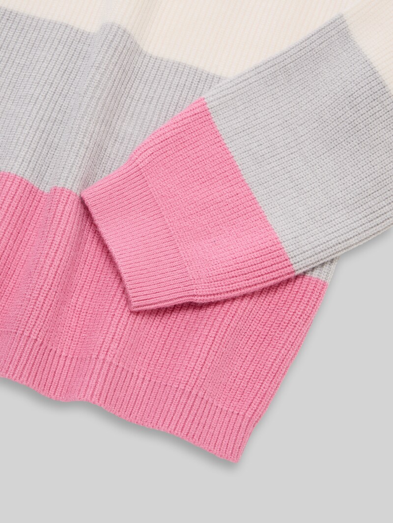 Tom Tailor Cropped Strickpullover mit Colour Blocking - Pink Colorblock