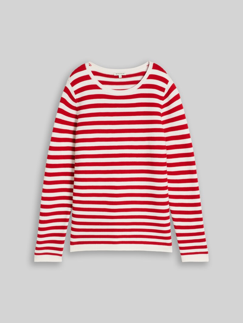 Tom Tailor Strickpullover aus Baumwolle - Soft Red Stripe
