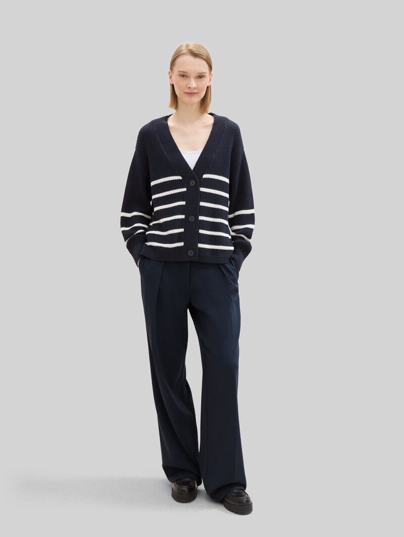 Tom Tailor Cardigan mit V-Ausschnitt - Placed Navy White Stripe