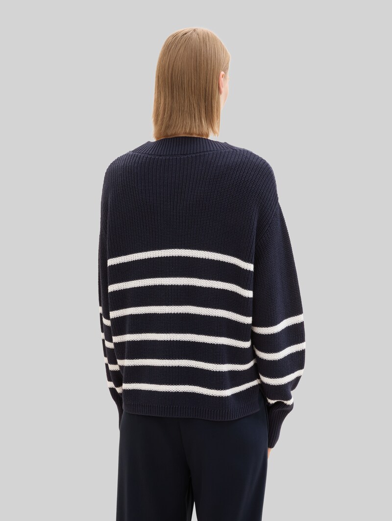Tom Tailor Cardigan mit V-Ausschnitt - Placed Navy White Stripe
