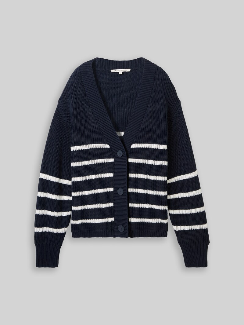 Tom Tailor Cardigan mit V-Ausschnitt - Placed Navy White Stripe