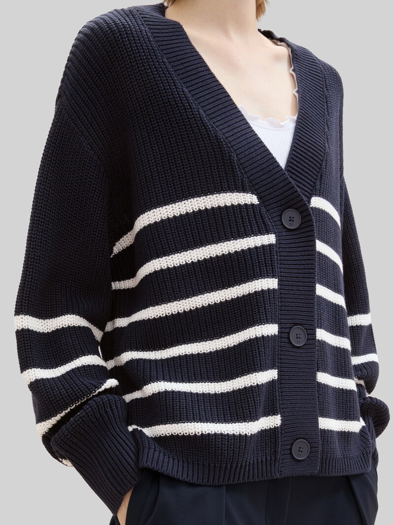 Tom Tailor Cardigan mit V-Ausschnitt - Placed Navy White Stripe
