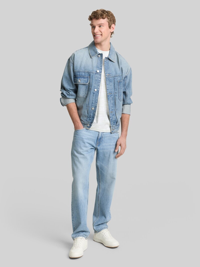 Tom Tailor Relaxed Fit T-Shirt mit Muster - Light Mint White Watery Stripe