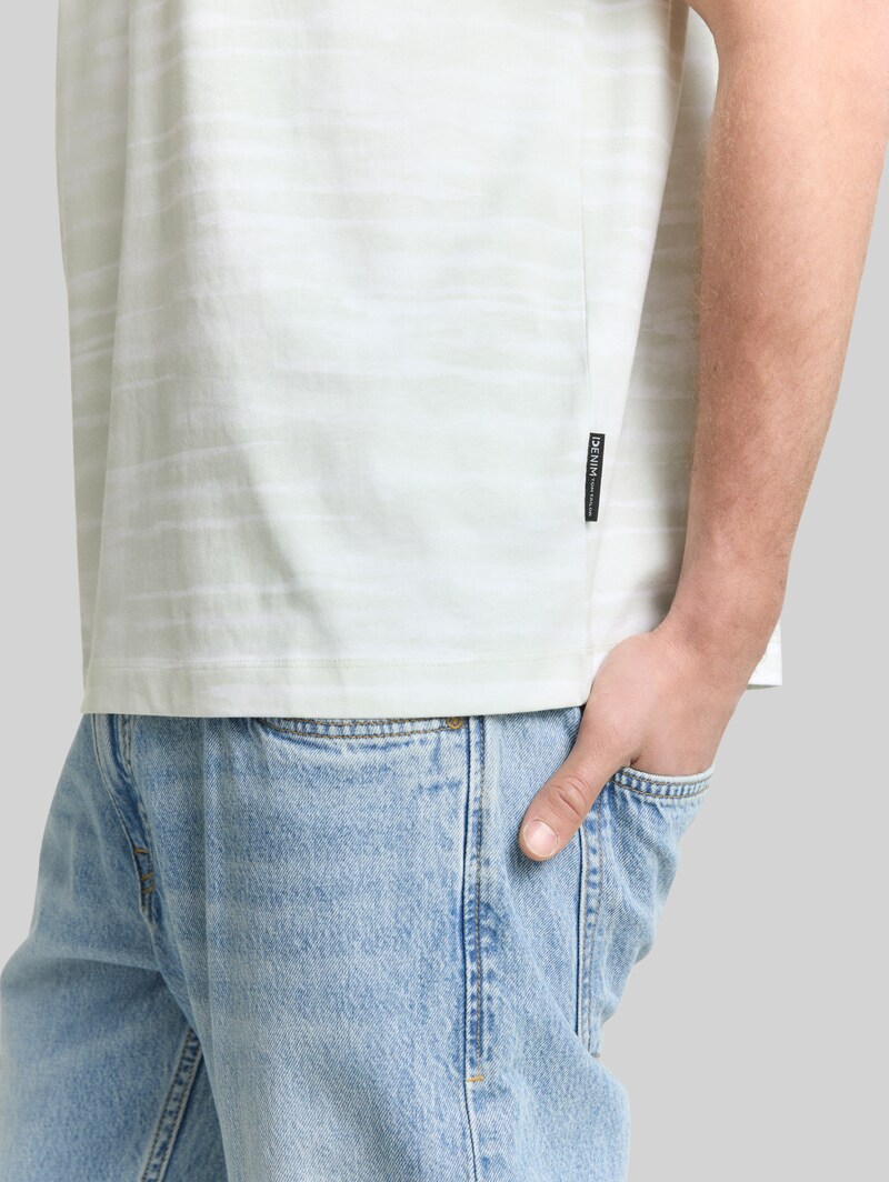 Tom Tailor Relaxed Fit T-Shirt mit Muster - Light Mint White Watery Stripe