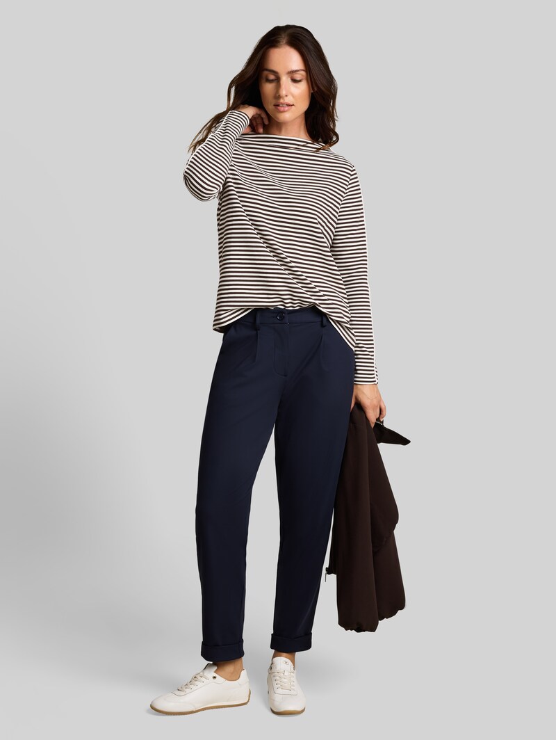 Tom Tailor Loose Fit Langarmshirt mit Streifenmuster - Brown White Stripe