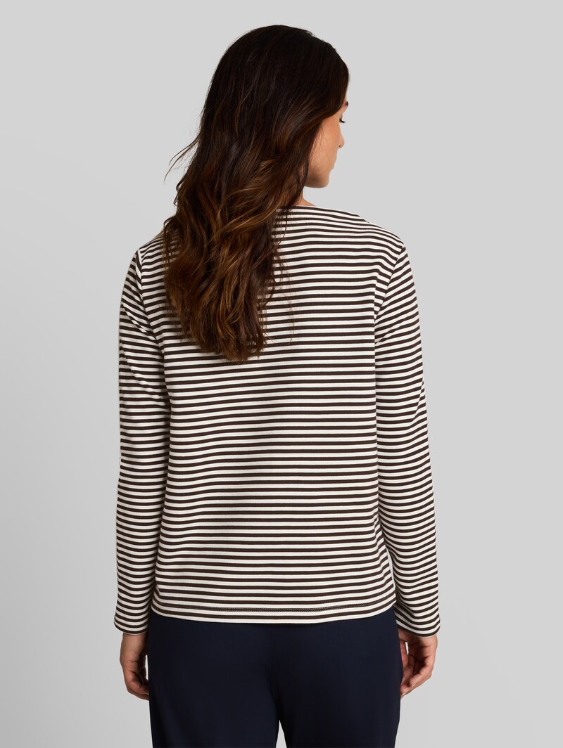 Tom Tailor Loose Fit Langarmshirt mit Streifenmuster - Brown White Stripe