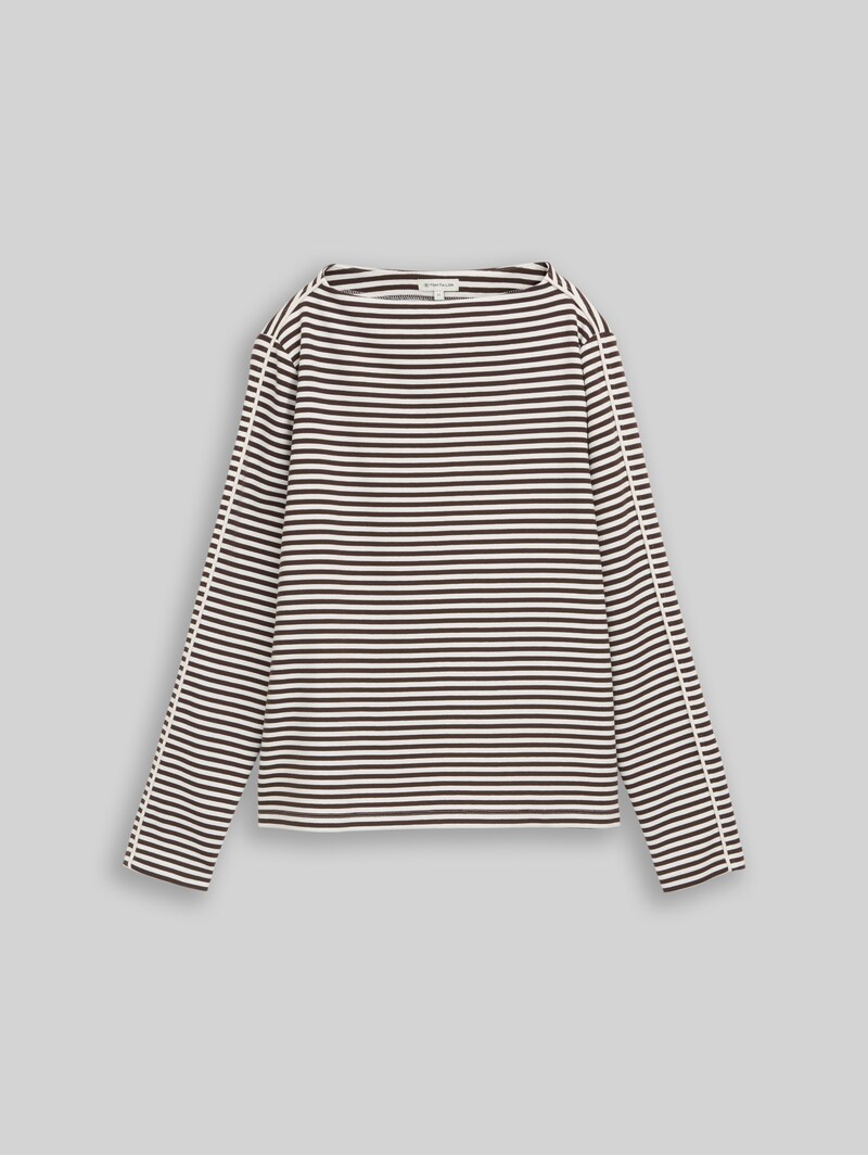 Tom Tailor Loose Fit Langarmshirt mit Streifenmuster - Brown White Stripe