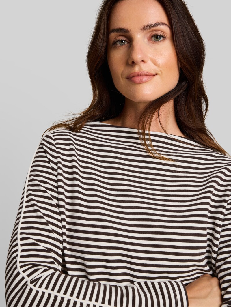 Tom Tailor Loose Fit Langarmshirt mit Streifenmuster - Brown White Stripe