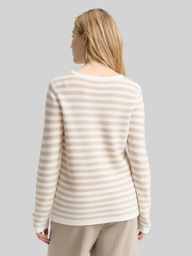 Tom Tailor Strickpullover aus Baumwolle - Sand Stone Offwhite Stripe