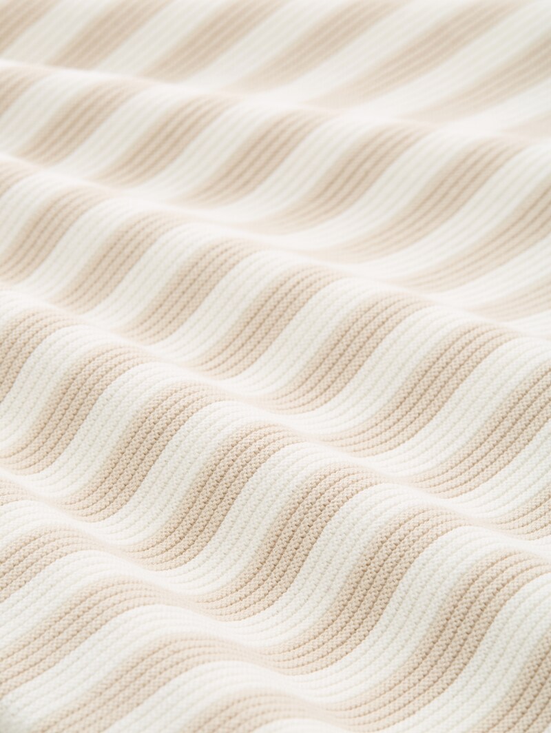 Tom Tailor Strickpullover aus Baumwolle - Sand Stone Offwhite Stripe