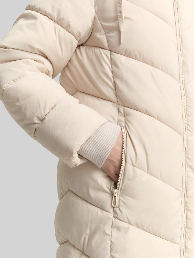 Tom Tailor Puffer-Mantel mit Kapuze - Cold Beige