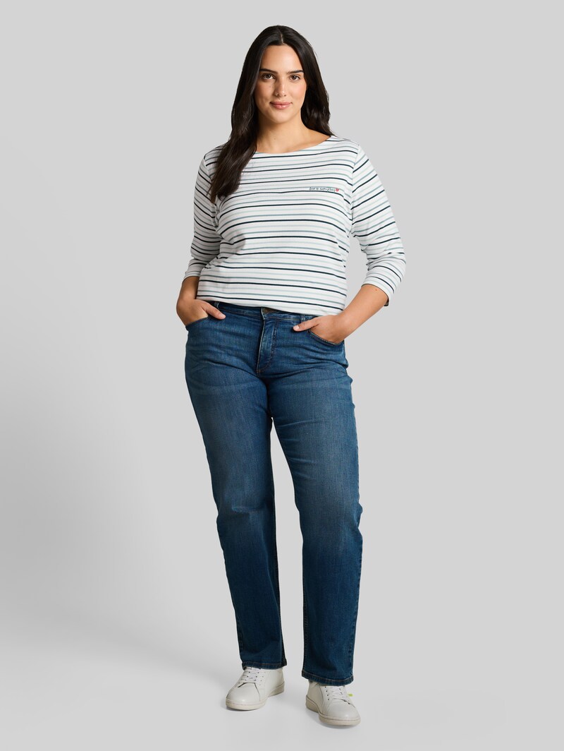 Tom Tailor Plus Size - Langarmshirt mit Streifenmuster - Blue Haze Multicolor Stripe