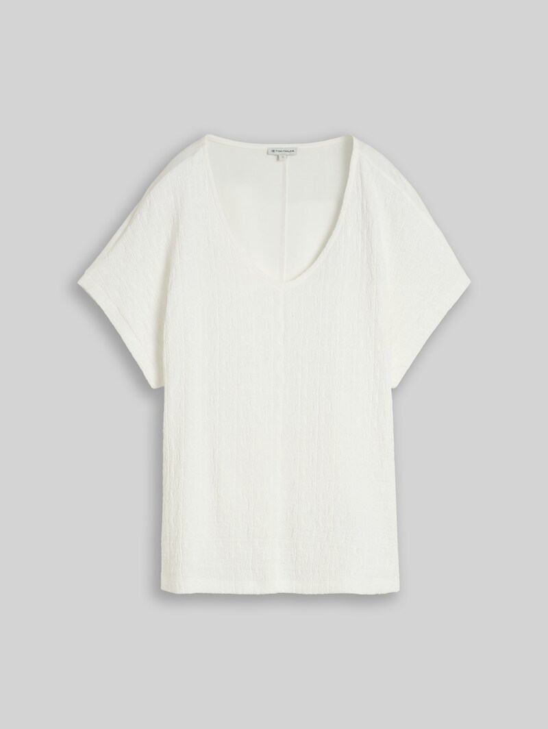 Tom Tailor Loose Fit T-Shirt im Material-Mix - Whisper White