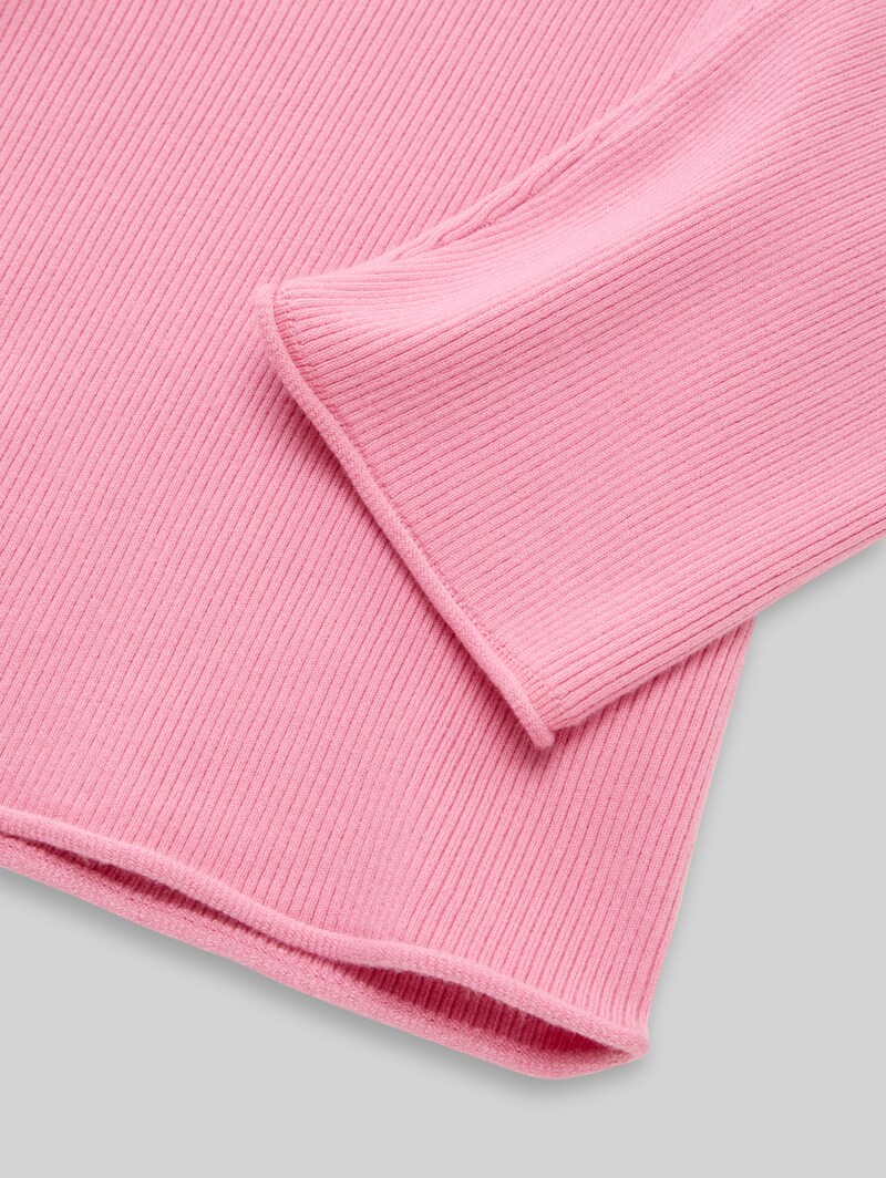 Tom Tailor Cropped Strickpullover mit gerollten Saumkanten - Soft Blush Rose