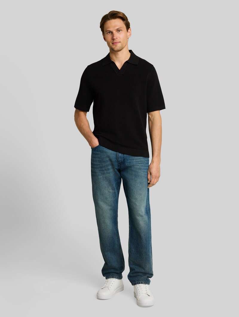 Tom Tailor Piqué Strick-Poloshirt aus Baumwolle - Black