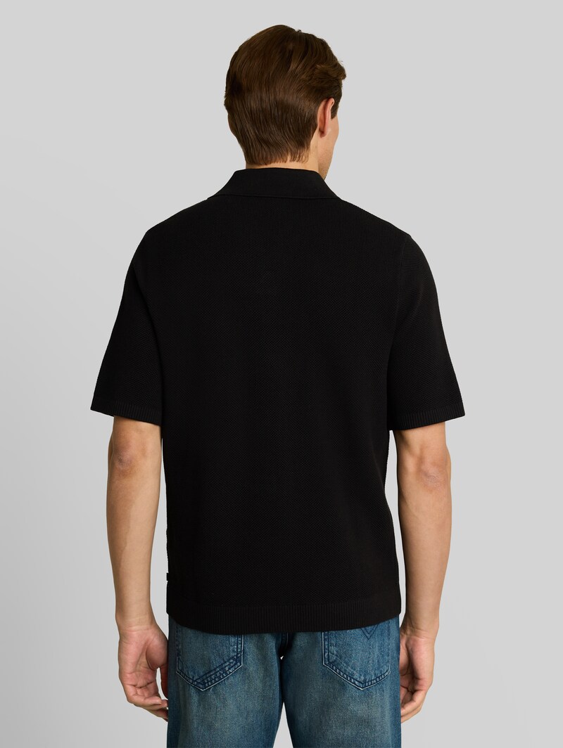Tom Tailor Piqué Strick-Poloshirt aus Baumwolle - Black