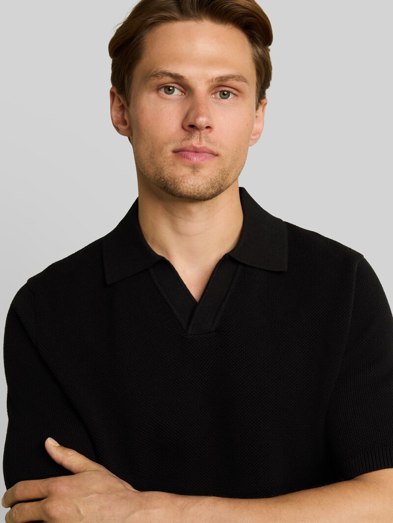 Tom Tailor Piqué Strick-Poloshirt aus Baumwolle - Black