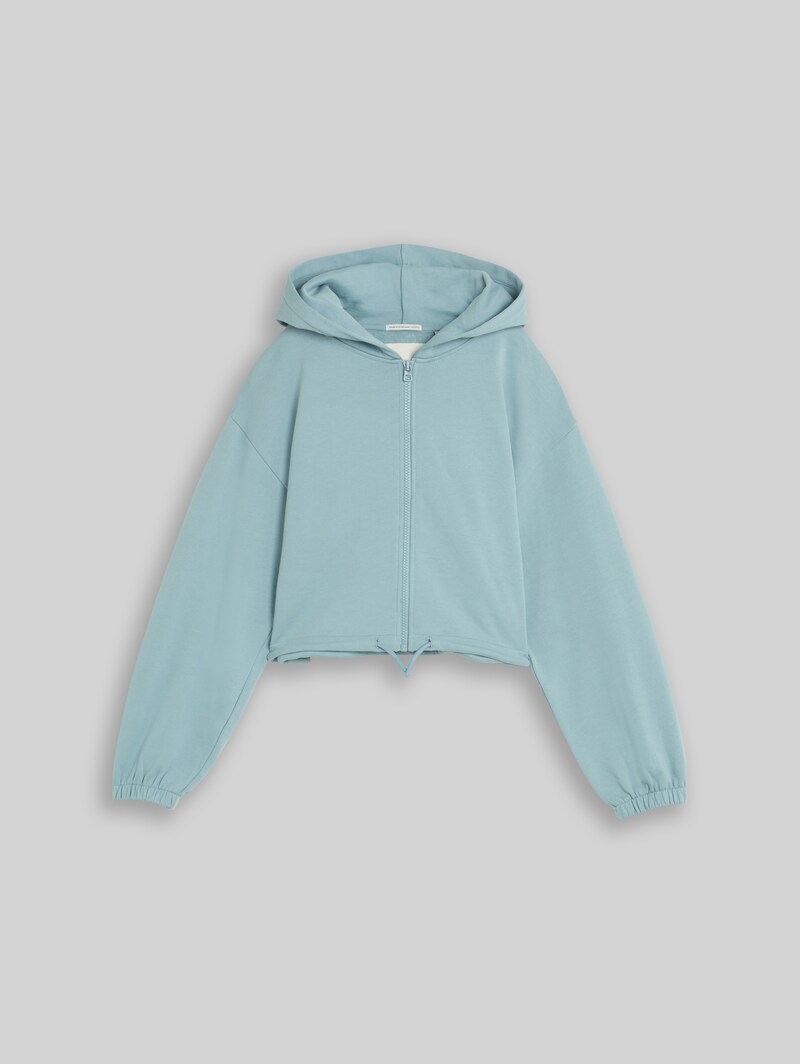 Tom Tailor Cropped Hoodie Sweatjacke mit Kordelzug - Tourmaline