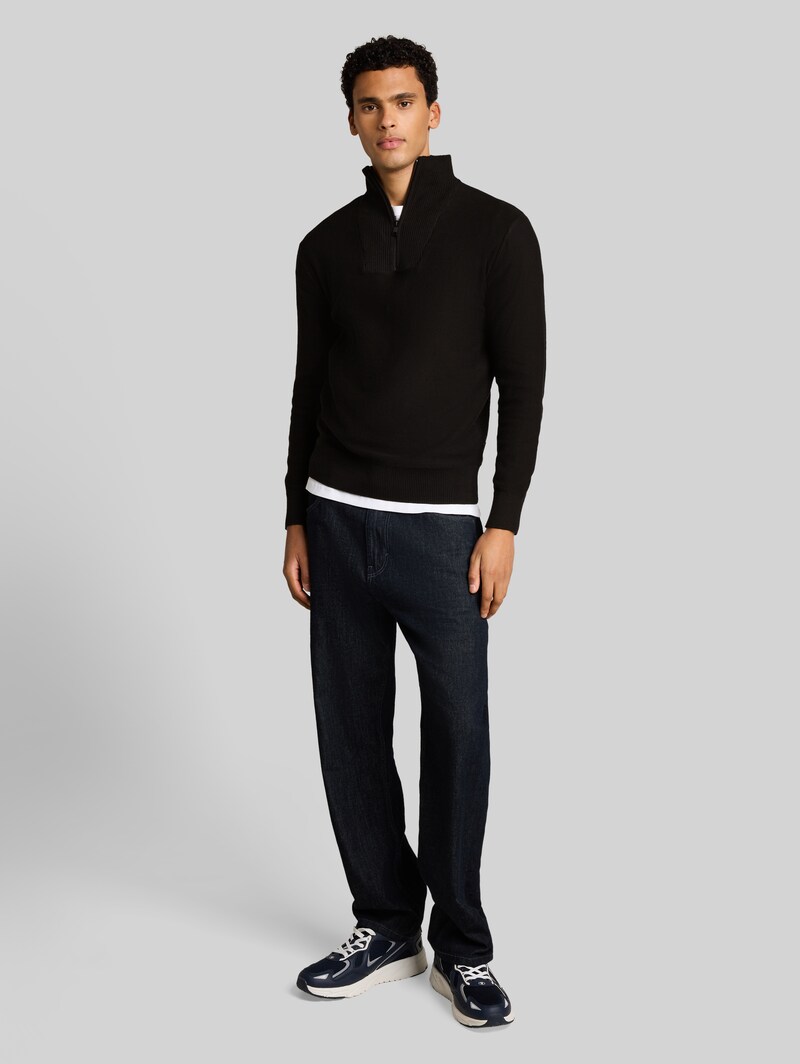 Tom Tailor Troyer Strickpullover aus Baumwolle - Black