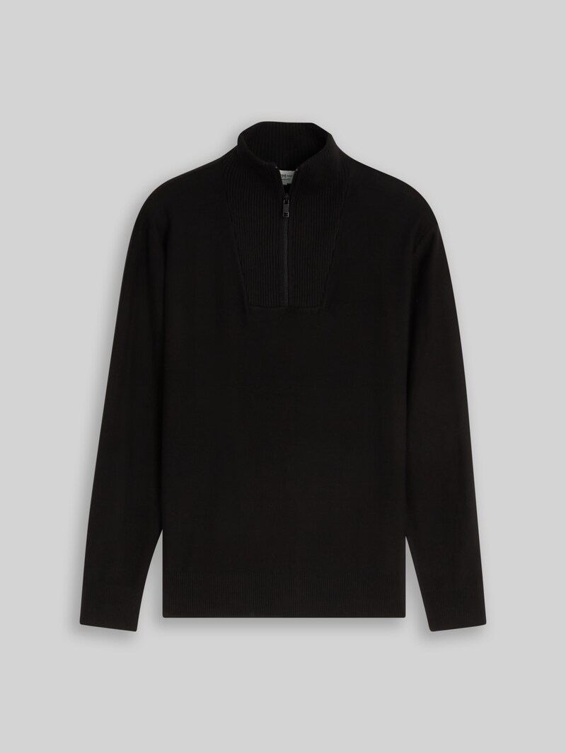 Tom Tailor Troyer Strickpullover aus Baumwolle - Black