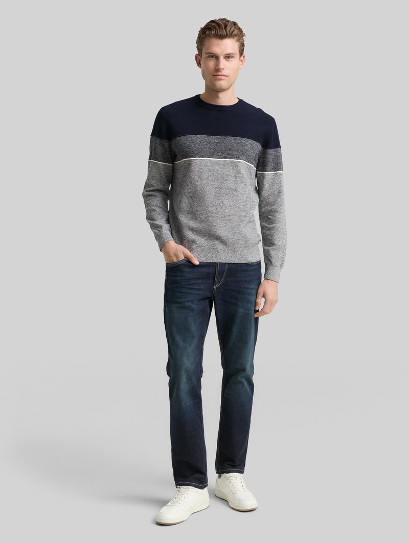 Tom Tailor Strickpullover mit Colour Blocking - Navy Offwhite White Stripe