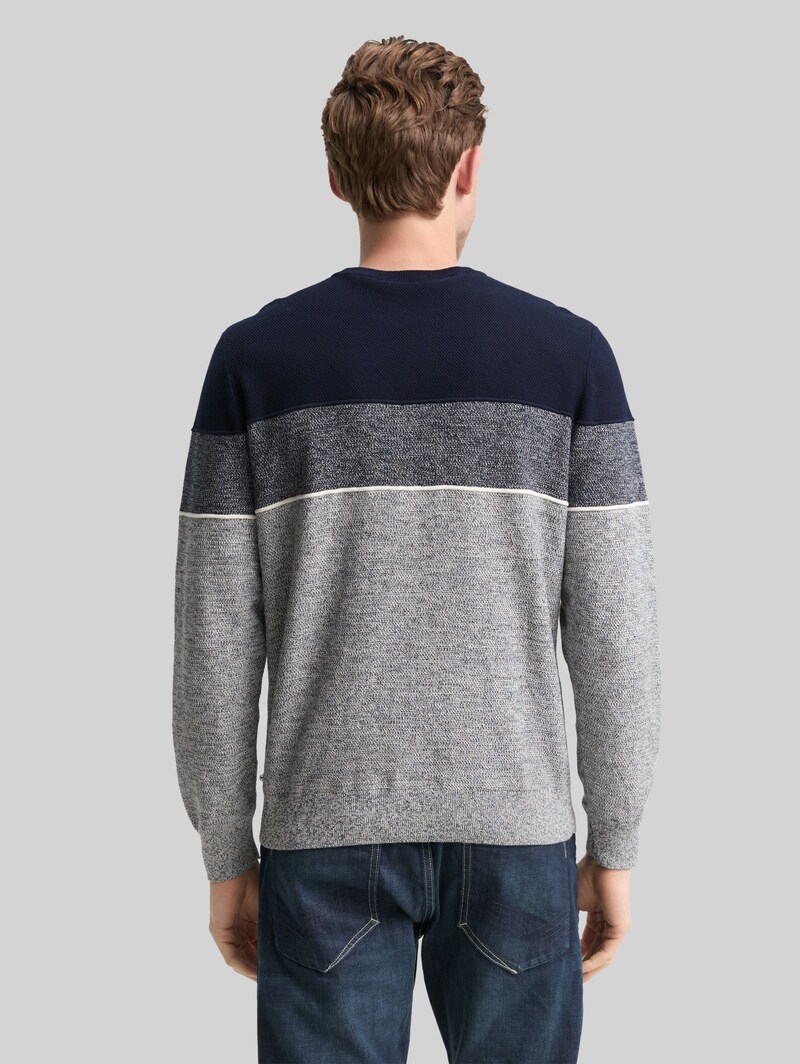 Tom Tailor Strickpullover mit Colour Blocking - Navy Offwhite White Stripe