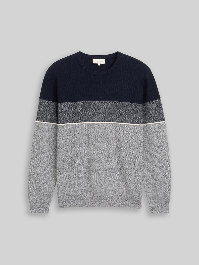 Tom Tailor Strickpullover mit Colour Blocking - Navy Offwhite White Stripe