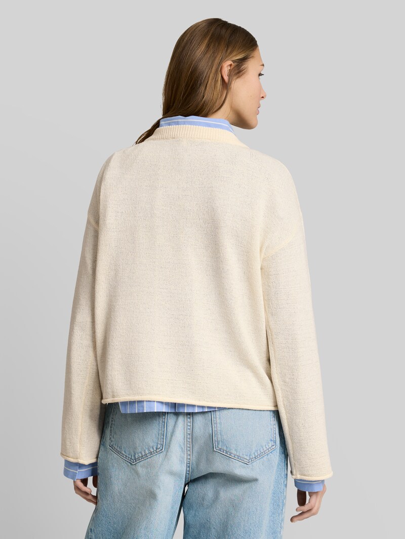 Tom Tailor Relaxed Fit Strickpullover mit U-Boot-Ausschnitt - Gardenia White