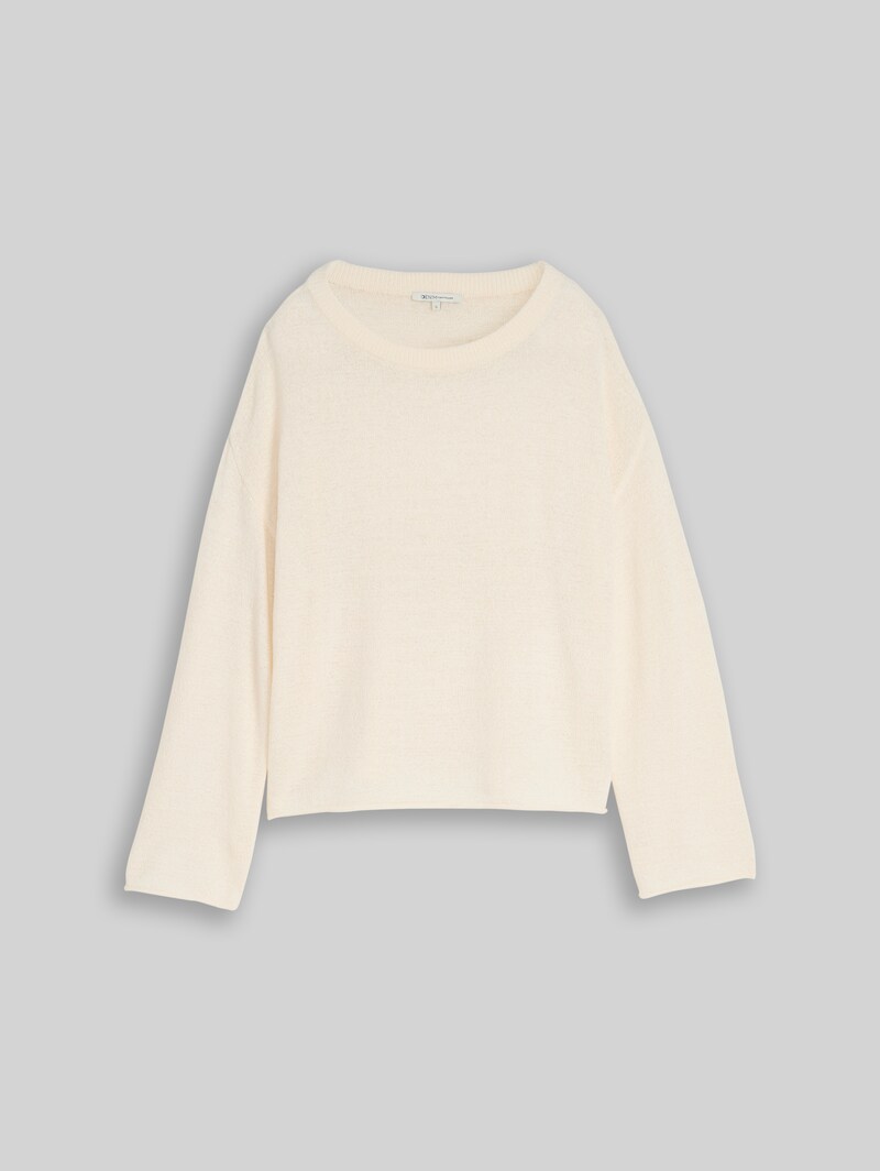 Tom Tailor Relaxed Fit Strickpullover mit U-Boot-Ausschnitt - Gardenia White