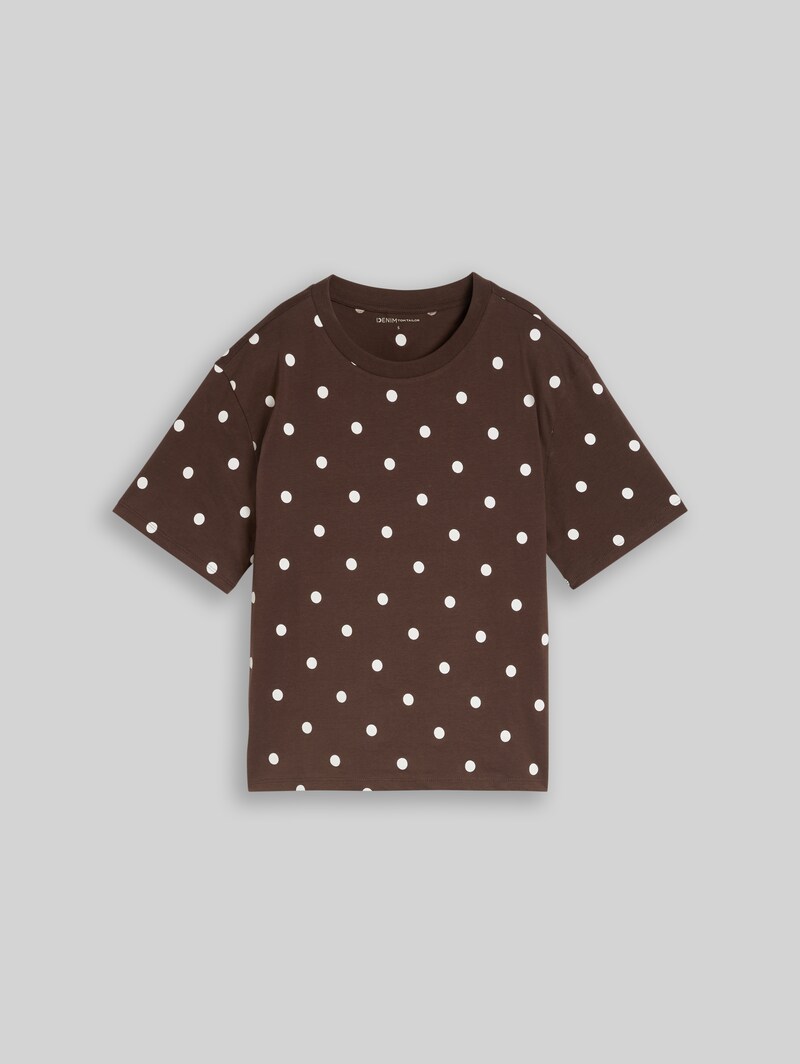 Tom Tailor Boxy Fit T-Shirt mit Punkten - Dark Brown White Dot